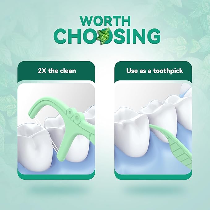 Travel Dental Floss Picks, 3 Cases with 156 Count Mint Flavor Twin-Line Dental Flosser, Portable Floss Case, Portable Floss Dispenser, Travel Floss Sticks for Adults (Green)