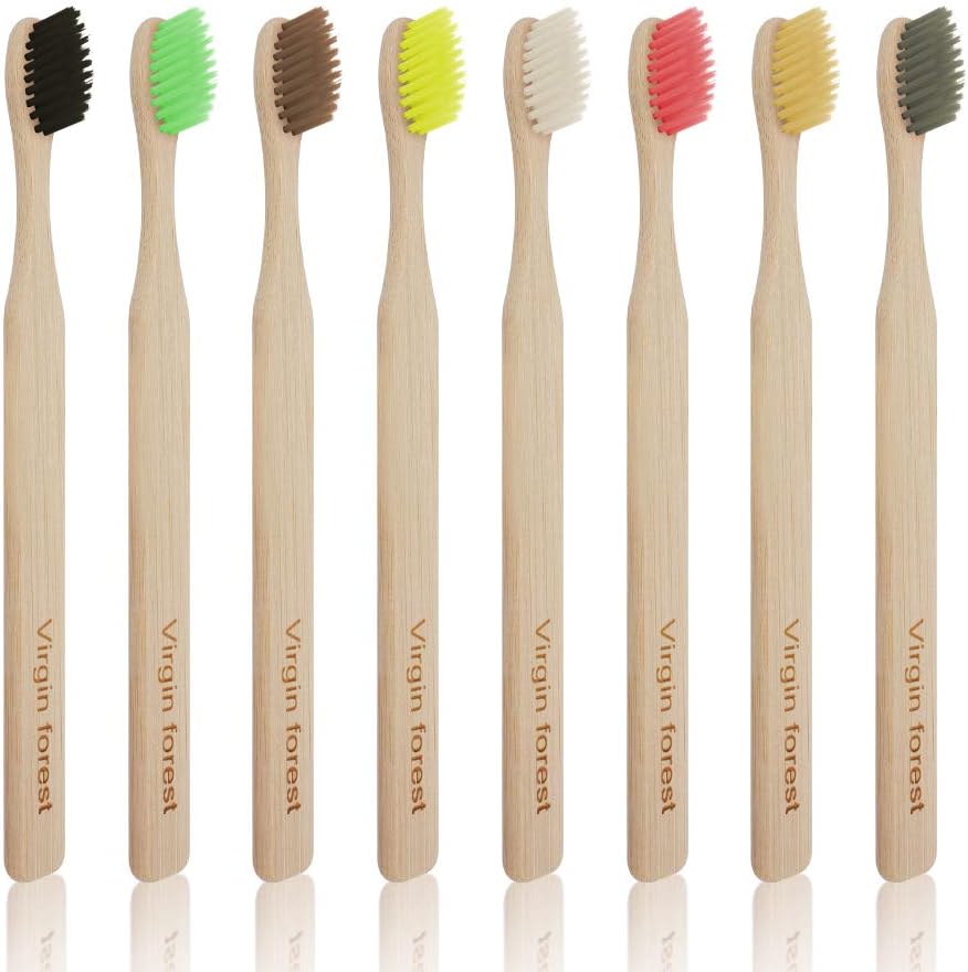 Virgin Forest 8 Pcs Bamboo Toothbrush, BPA-Free Soft Toothbrushes, Natural Eco-Friendly Biodegradable Best Travel Wood Toothbrush Set, for Sensitive Gums