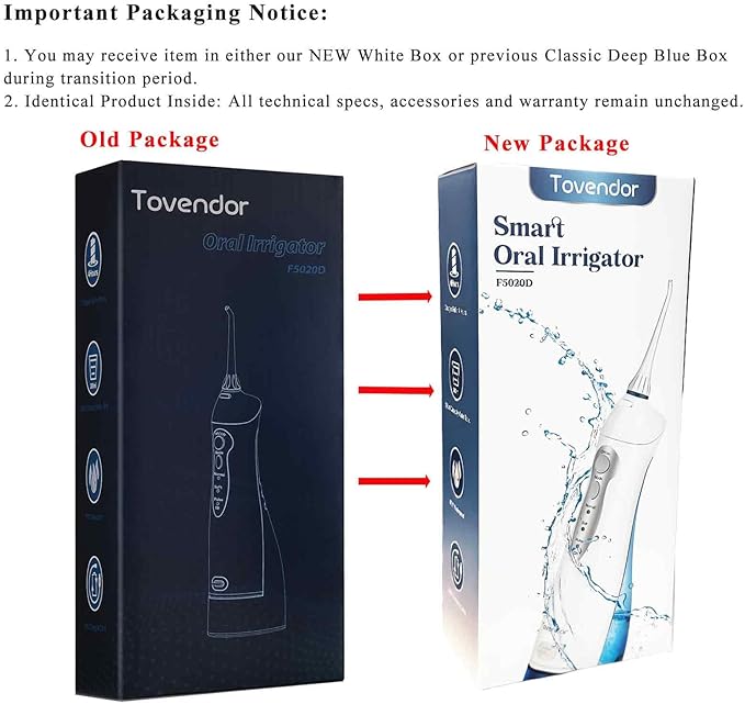 TOVENDOR Electric Water Flosser, Cordless Rechargeable Dental Oral Irrigator IPX7 Waterproof 300ML Travel Water Teeth Cleaner with 5 Tips for Braces Care Teeth Gums Cleaning, Home Office Daily Use