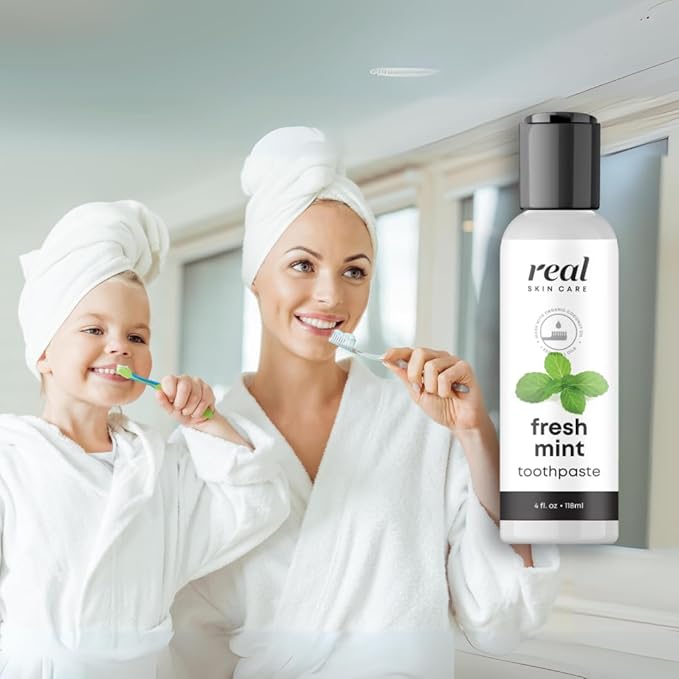 Real Skin Care Coconut Toothpaste | Handmade in The USA | Fresh Mint | All Natural Organic Fluoride Free for Healthy Smiles | Flavored for Adults & Kids With Essential Oils