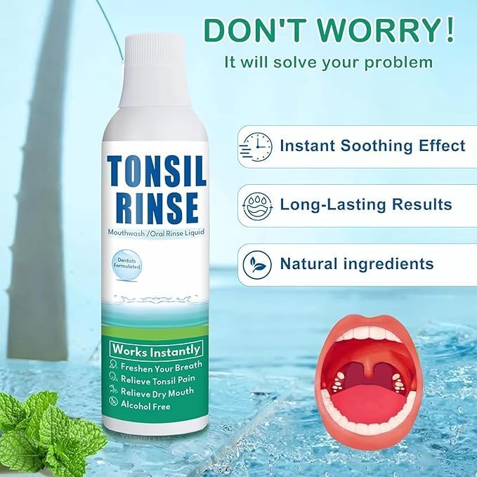 Tonsil Rinse-Tonsil Stone Remover Mouthwash，Natural Mouthwash Soothe Tonsils，Fight Bad Breath，Relieve Dry Mouth-Alcohol-Free，Breath Freshening，Mint Flavor-10 FL OZ