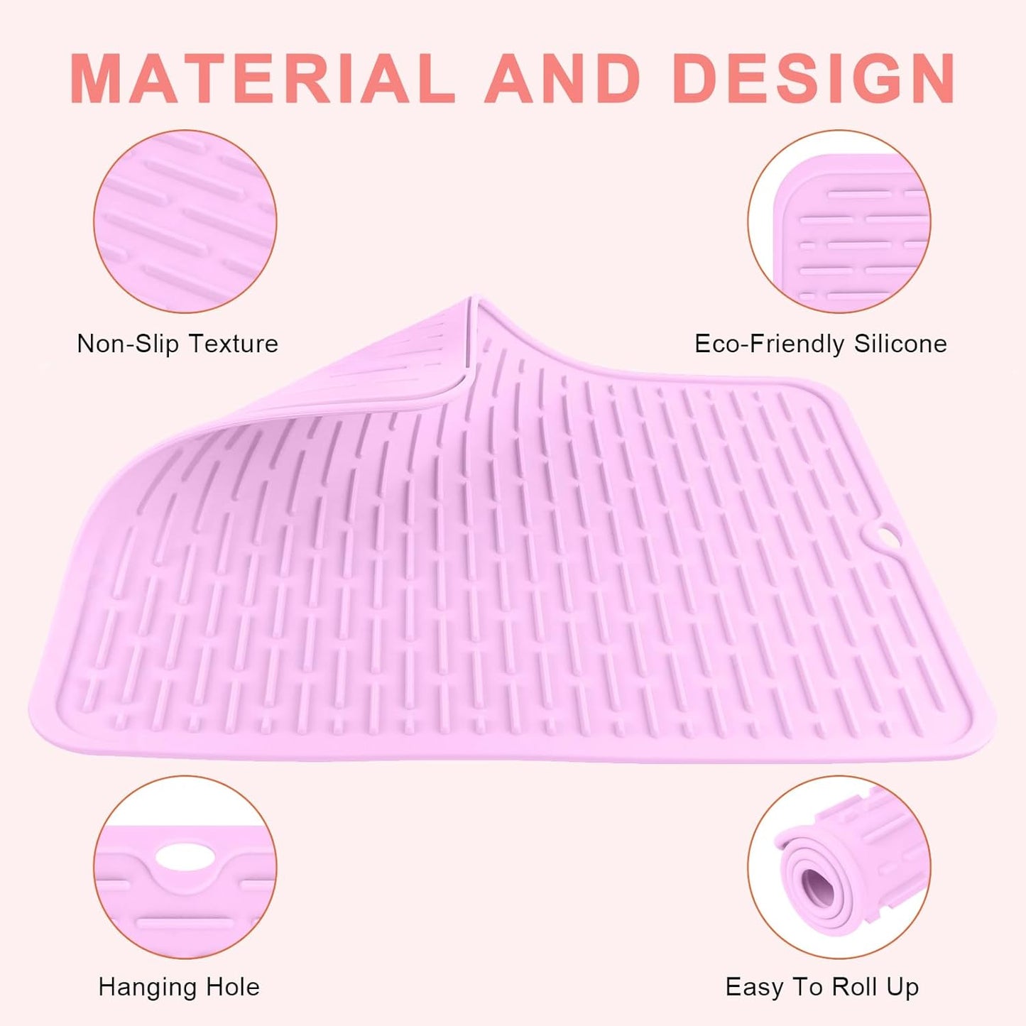 AMIJEAL Oversize Silicone Heat Resistant Mat for Hair Tools, Curling Iron Mat, Hot Tools Holder, Portable Flat Iron Hair Straightener Pad Cover for Travel Vanity Salon(14.2" x 11.0")