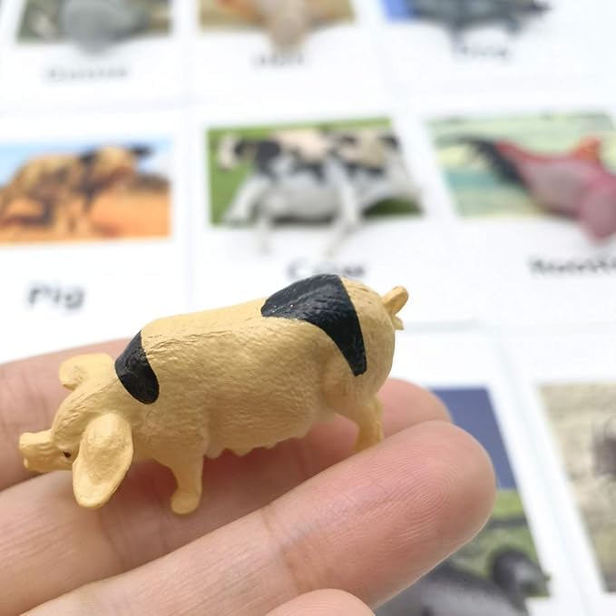 MEROCO Montessori Animal Match Cards Miniature Poultry Animals with Matching Cards - 2 Part Montessori Learning Toy, Language Materials TZX106