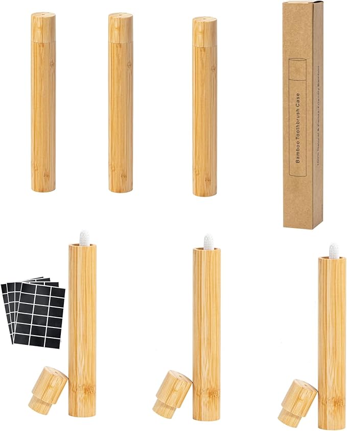 Yeeco 6 Pcs Portable Bamboo Toothbrush Case, Wooden Toothbrush Covers Storage Container Reusable Toothbrush Travel Holder Sustainable for Trip Camping Home Travelling
