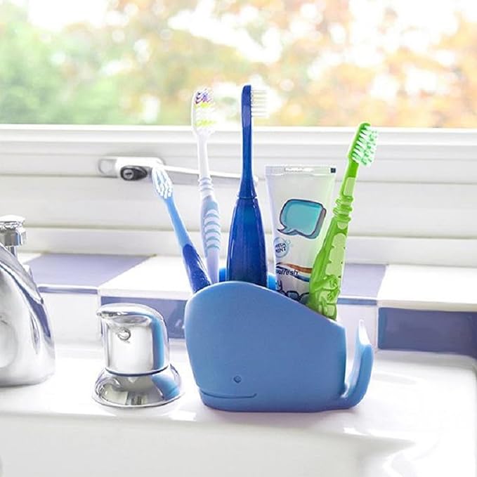 Whale Toothbrush Holder – Silicone 12x8x5cm | Animal Toothpaste Organizer and Kids Toothbrush Stand | Durable Non-Slip Bathroom Accessory for Home Sink, Daily Tooth Care
