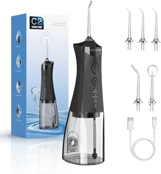 Water Dental Flosser Cordless for Teeth, 350ML Water Dental Flosser Teeth Pick 4 Modes Portable Oral Irrigator with 4 Jet Tips Rechargeable Flossers Oral Irrigator IPX7 Waterproof for Home Travel