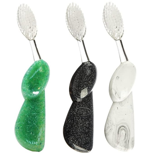 RADIUS Big Brush with Replaceable Head BPA Free & ADA Accepted Toothbrush Designed to Improve Gum Health & Reduce Gum Issues - Left Hand - Midnight Sky/Marble/Soda Pop Eco Grind - Pack of 3