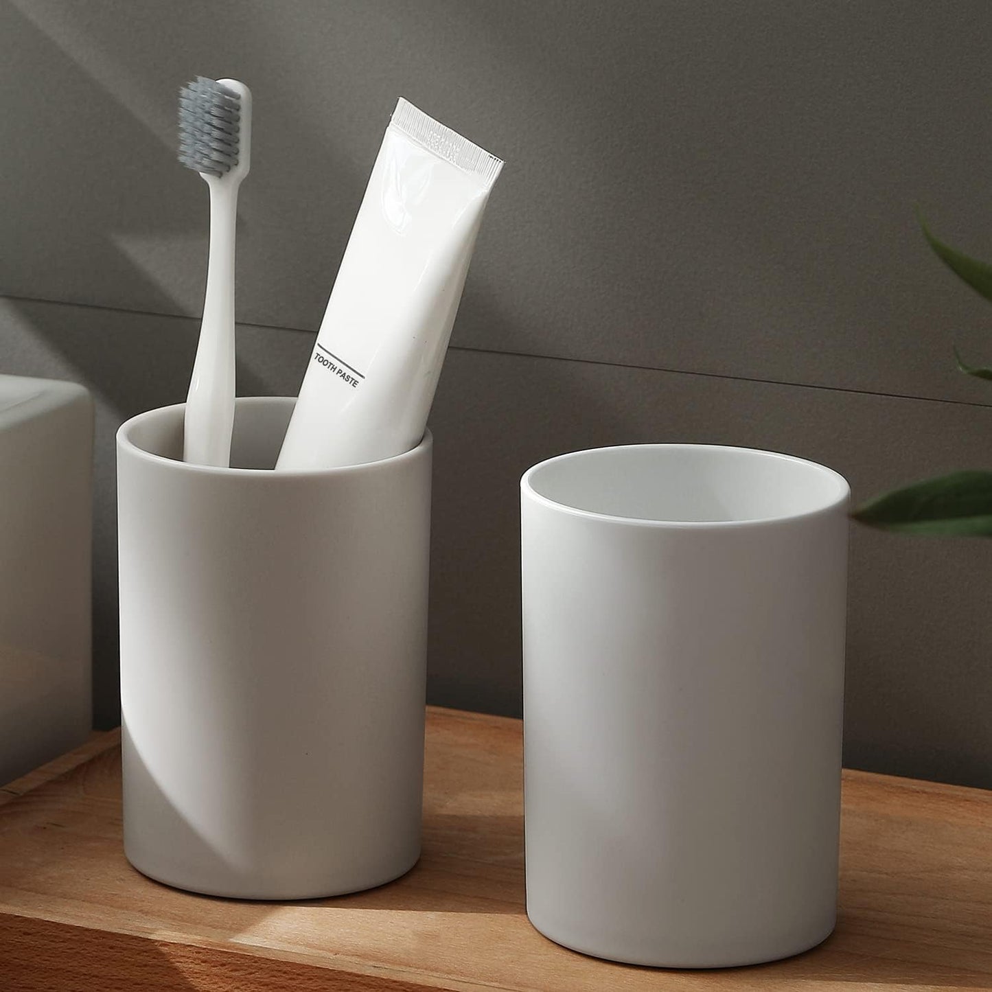 PP 2PCS Reusable Unbreakable Toothbrush Cup 10.5oz/300ml Mouthwash Holder, Easy to Clean, Adequate for Bathroom (Grey)