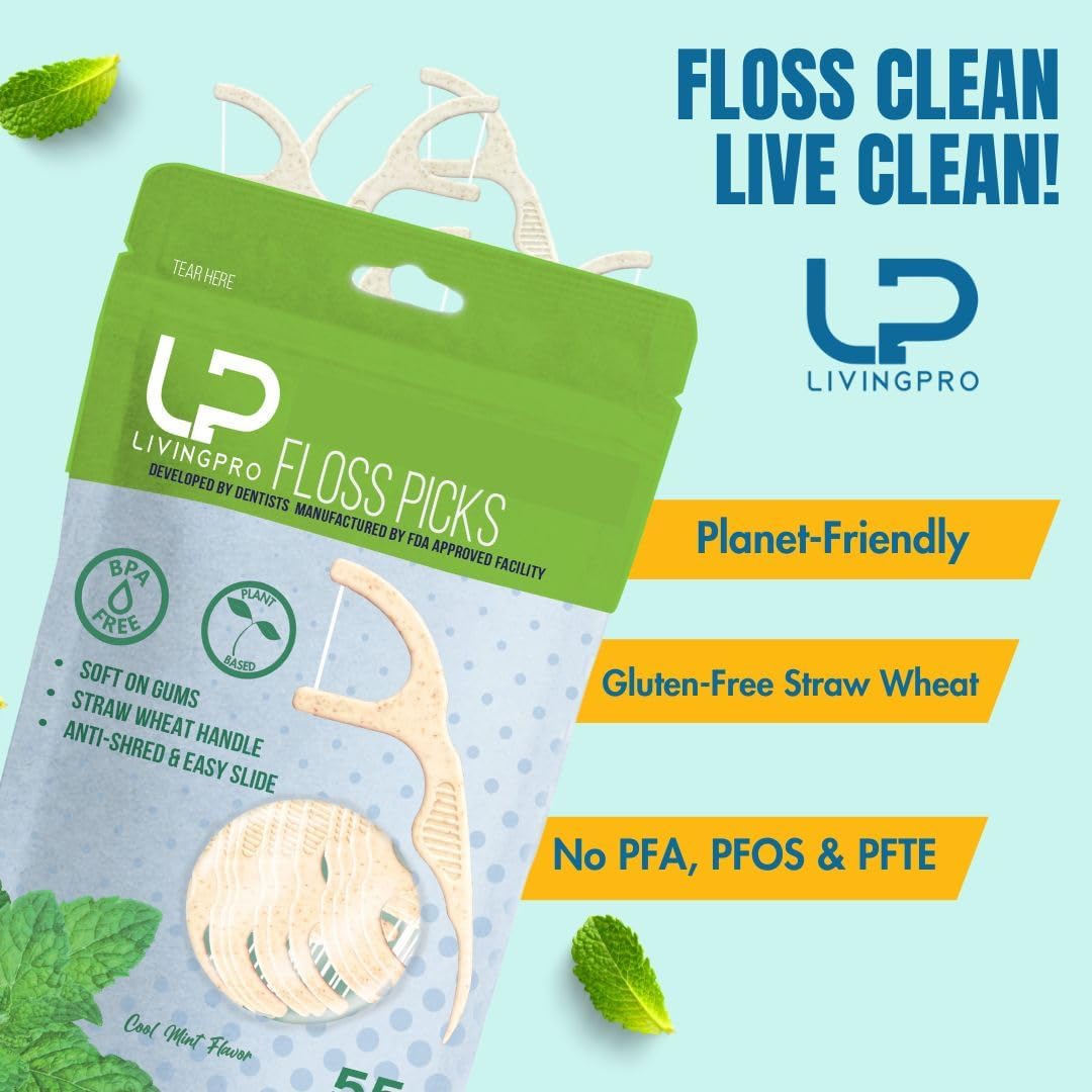 Plant Based Naturally Mint Infused Floss Picks(220pcs) with Travel Case | Biodegradable Straw Wheat Handle | Thin Single Thread Flosser, Shred-Resistant- Easy Glide for Plaque Removal & Gentle on Gum