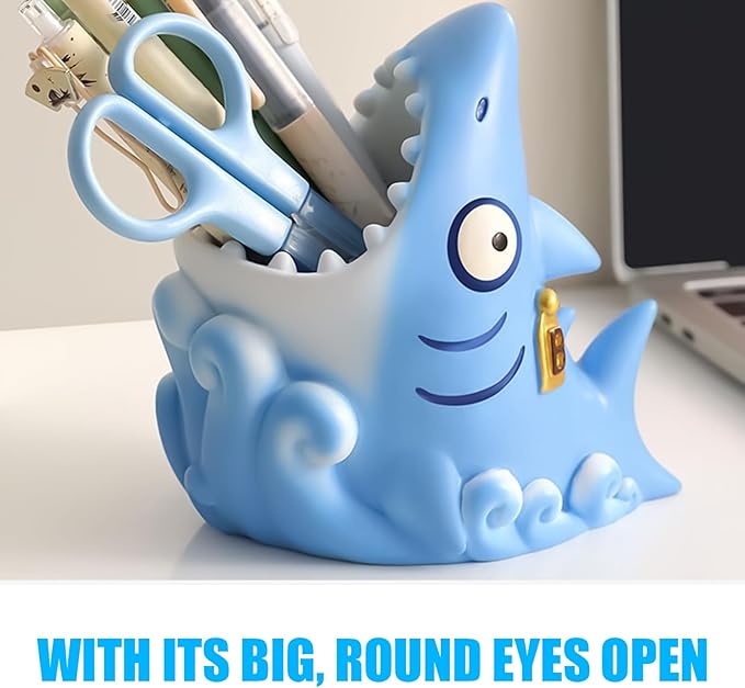Shark Toothbrush Holder - Cute Cartoon Toothbrush Holder for Kids, Fun Resin Pen Pencil Holders | Safe Tooth Brush Holders | for Kids Boy Girl Adults Home Indoor Bathroom Kitchen
