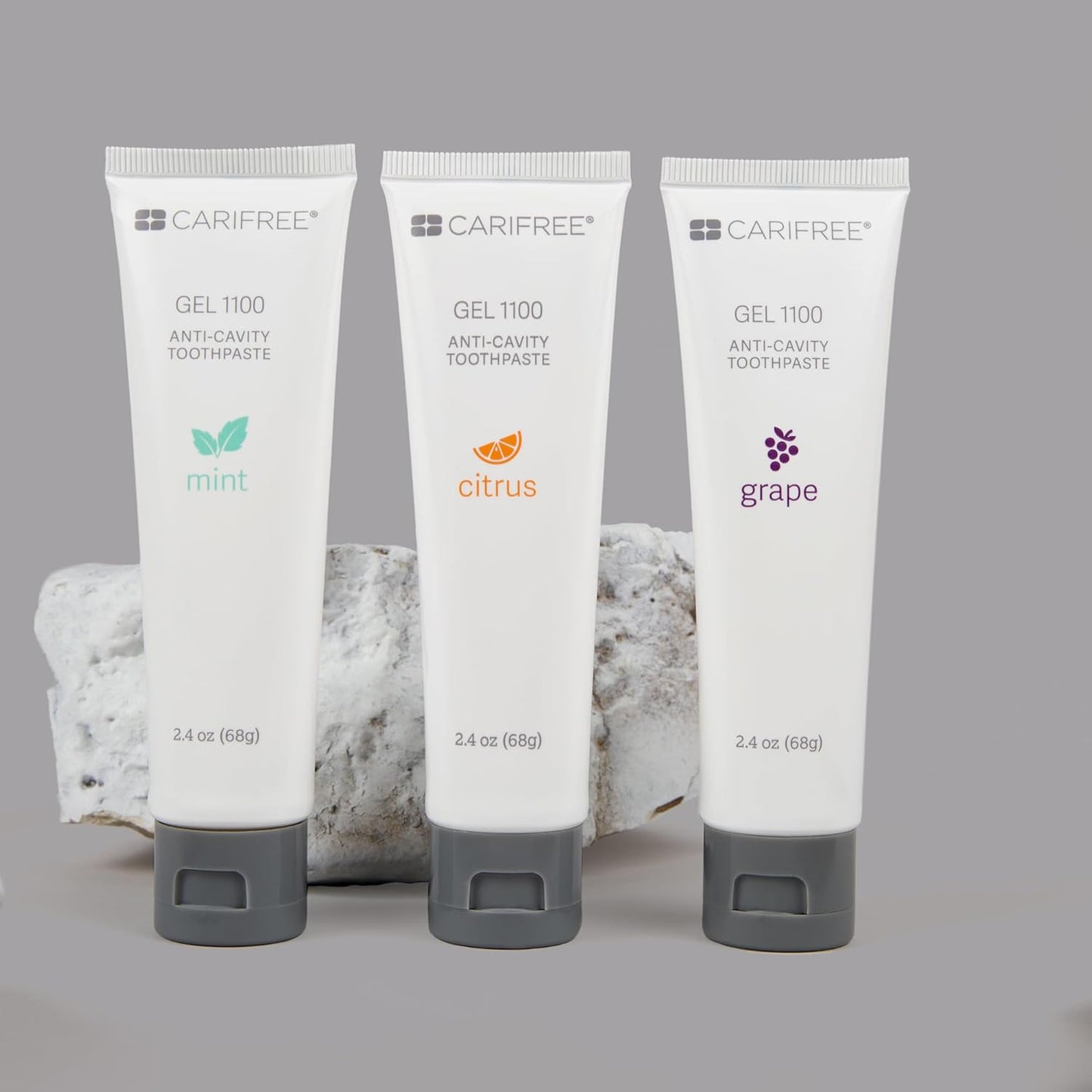 CariFree Gel 1100, Variety Pack with 3 Flavors (Mint, Citrus, Grape), Anti-Cavity Fluoride Toothpaste, Nano Hydroxyapatite for pH Neutralization, Freshens Breath & Moistens Mouth, Dentist Recommended