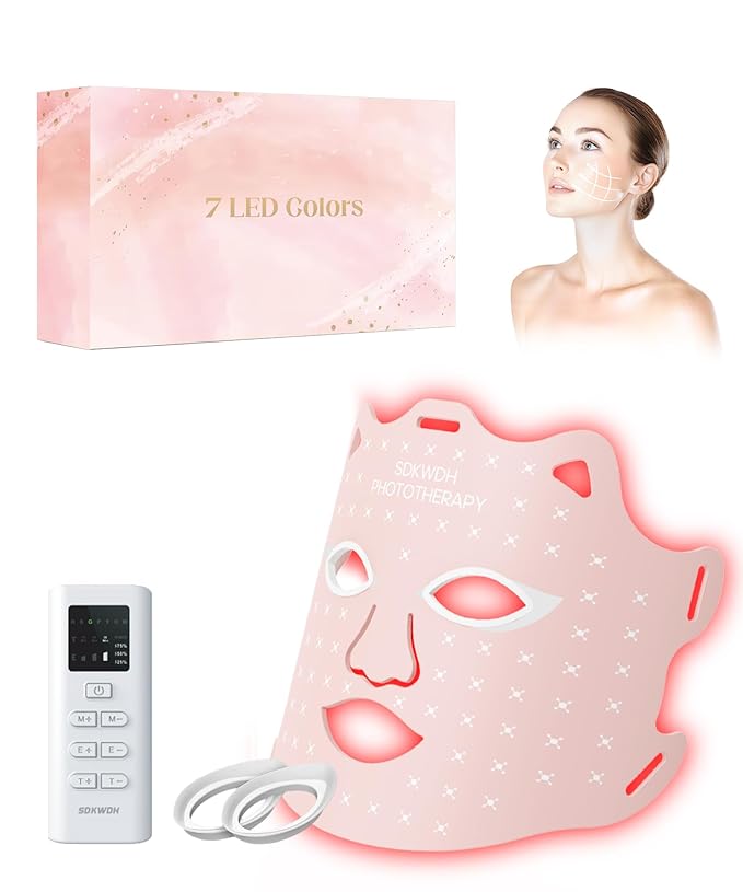 LED Light Therapy Mask, Red Light Therapy for Face - Red Light for Anti-Aging & Wrinkles, Blue for Acne, IR for Deep Repair, At-Home Device, FDA Cleared, Portable & Rechargeable, Pink
