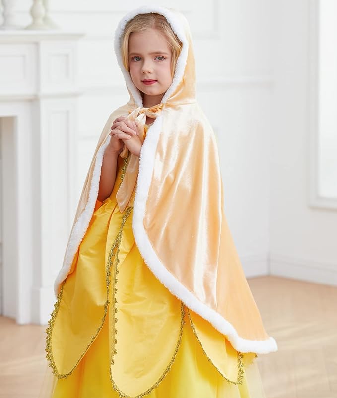 Princess Cloak with Hood Girls Cape Kid Toddler Costume Dress up for Halloween Christmas Carnival Cosplay