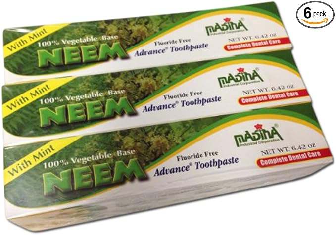 6 Tubes Madina Neem Toothpaste 100% Vegetable Base Flouride Free Advance Mint