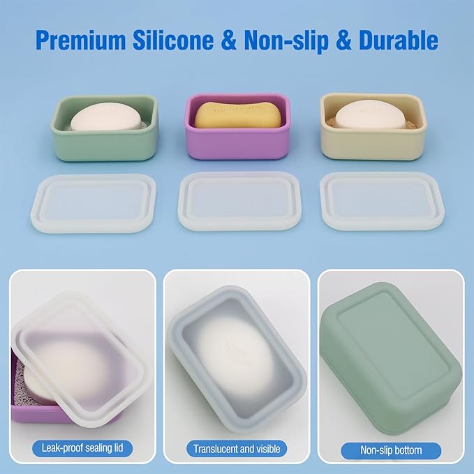 Compact Leakproof Travel Soap Case, Shatterproof Silicone Travel Soap Container with Draining Pad, Great for Outdoor, Camping, Gym (Off-White)