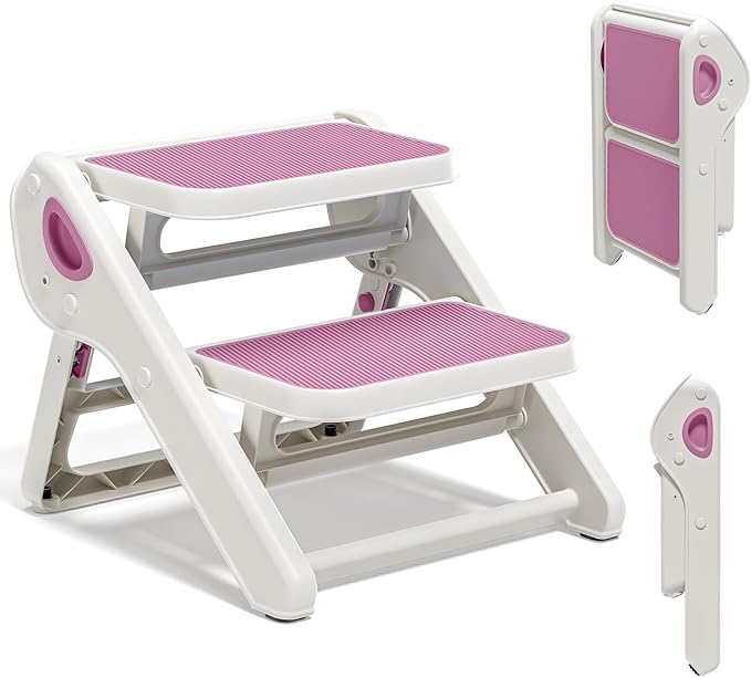 Foldable Toddler Step Stool for Bathroom Sink - 2-Step Kids Stool for Potty Training, Kitchen Counter & Bedroom, Sturdy Non-Slip Child Safety Stool Helper