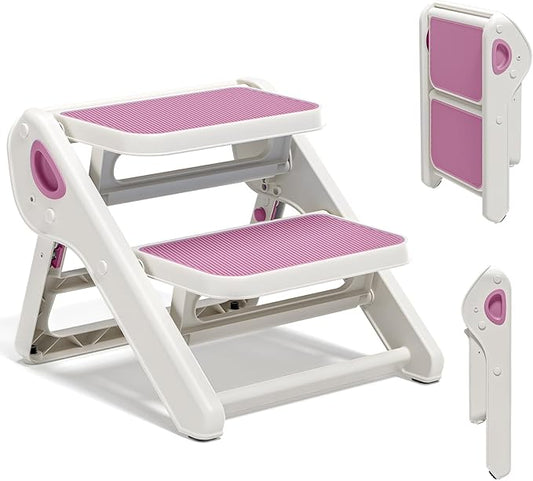 Foldable Toddler Step Stool for Bathroom Sink - 2-Step Kids Stool for Potty Training, Kitchen Counter & Bedroom, Sturdy Non-Slip Child Safety Stool Helper
