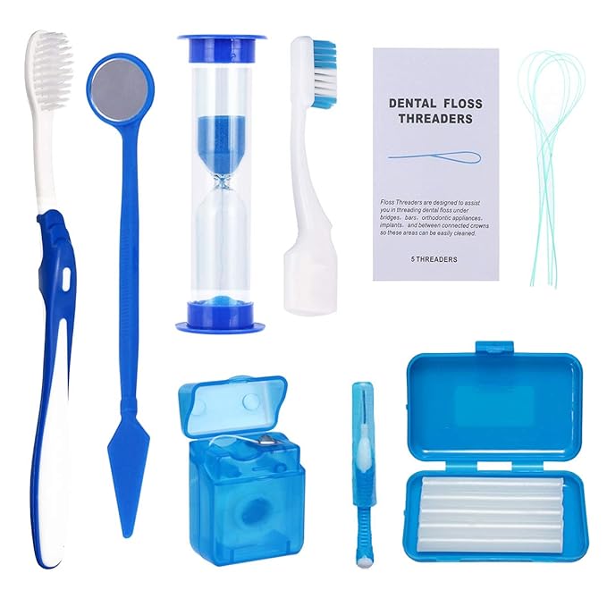 Braces Cleaning Kit for Teeth, Portable Orthodontic Toothbrush Kit Oral Care Dental Travel Kit - Interdental Brush Dental Wax Dental Floss Toothbrush Box (Blue)