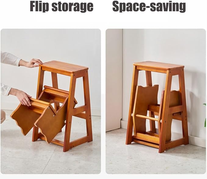 Flip N' Step Wooden Step Stool - Solid Pine, Non-Slip & Foldable | Kids Safety Stool for Kitchen, Bathroom | Display Shelf for Home Decor(Brown 3 Layers)