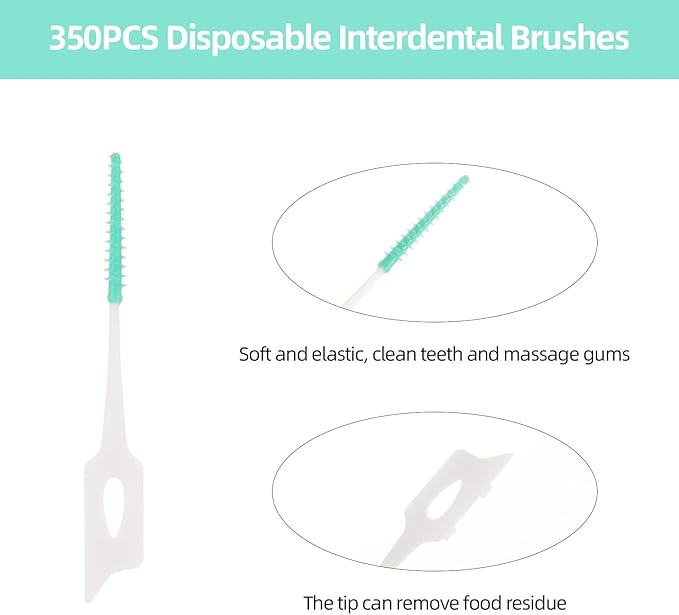 350Pcs Dental Floss Picks Soft Silicone Disposable interdental Brushes, Dental Picks Toothpick Brush for Cleaning Teeth Health
