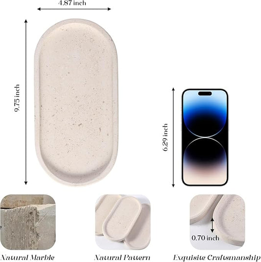 Koville Natural Marble Tray for Bathroom, Vanity Decorative Marble Trays for Countertop Organizer, Catchall Trays for Perfume, Candles, Jewelry, Stone Tray for Decor(Moca Crema Yellow)