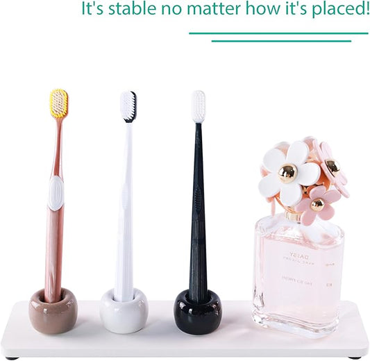 Set of 6 Sleek Mini Ceramics Toothbrush Holder, Small Ceramic Ring, Perfect Size for Bathroom Vanity Countertops