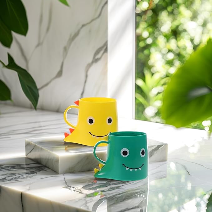 ABOOFAN 2Pcs Cute Dinosaur Toothbrush Cup for Kids Toddler Unbreakable Plastic Bathroom Tumbler Cup Multipurpose Toothbrush Holder for Bathroom Kitchen