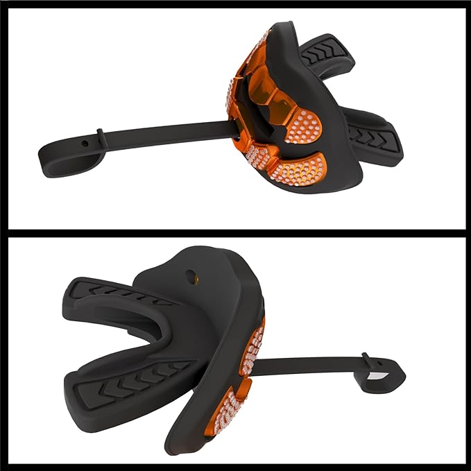 LeCool Football Mouth Guard with Connected Strap- 3D Beast Chrome Adult and Youth Mouth Guard-Mouth Piece for Sports for Maximum Air Flow and Teeth Protection