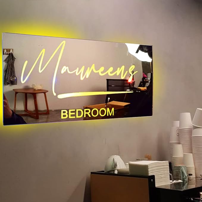 Personalized Bedroom LED Name Mirror Light Custom LED Light Up Mirror Multi Colour Lighting Mirror Name Sign, Custom Name Neon Sign Light Wall Decor Mirror for Bedroom Livingroom,Bar, barber shop