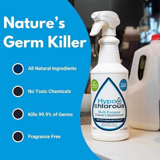Hypochlorous Acid Spray For Home 32oz - Cleaner & Disinfectant – Safe for Kids & Pets – Multi-Purpose Hypochlorous Acid Cleaner – Eco-Friendly HOCl Spray