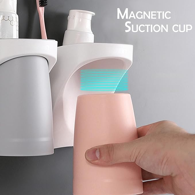 Toothbrush Holders for Bathroom，Wall Mounted Magnetic Cup Set, sgzscl Electric Toothbrushes Storage Organizer Space Saving Holders for Water pik Oral B, Father Mother and Son/Daughter (Lightgrey)
