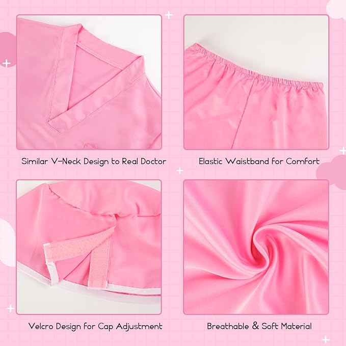 Meland Doctor Costume for Girls - Kids Scrubs with Lab Coat & Carry Bag, Doctor Dress Up for Halloween, Career Day Role Play