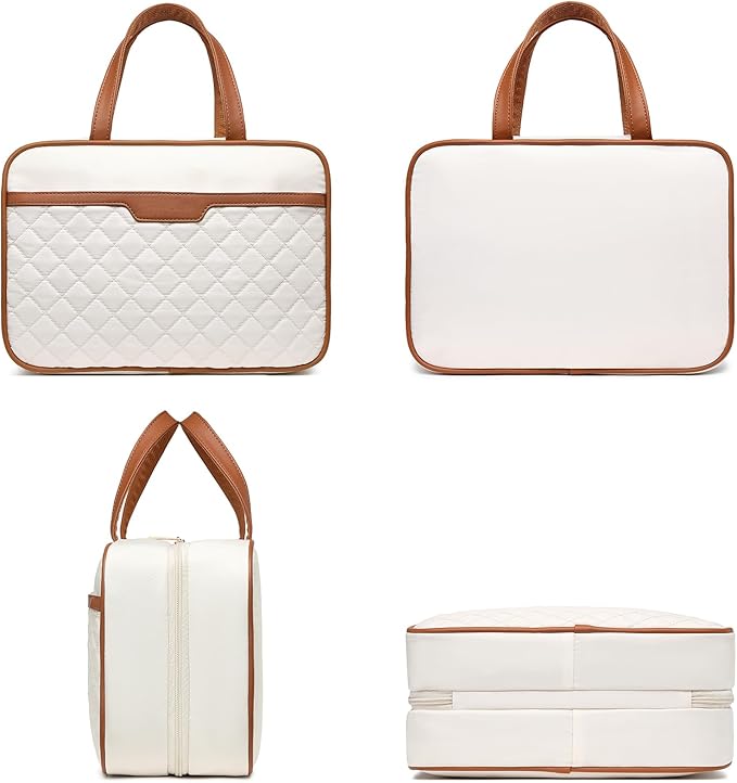 Travel Toiletry Bag for Women Hanging Travel Toiletry Organizer for Full-sized Toiletries Portable Water-resistant Travel Bag with Hanging Hook and 4 Compartments for Travel Essentials and Cosmetics