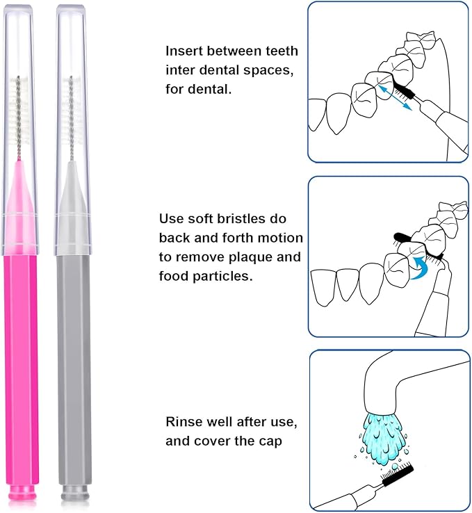 Patelai 100 Pieces Braces Brush for Cleaner Interdental Brush Toothpick Dental Tooth Flossing Head Oral Dental Hygiene Flosser Toothpick Cleaners Tooth Cleaning Tool(Pink, Grey,Ideal Size)