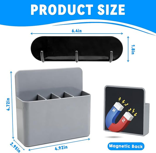 Magnetic Toothbrush Holder with Hook Rack for Cruise Ships, Grey Wall Mounted Detachable Grid Toothbrush Organizer with Magnetic Hooks, Cruise Bathroom Essentials Travel Accessories