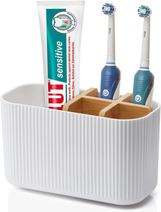 White Toothbrush Holder - Bamboo Toothbrush Holders for Bathrooms Electric Toothbrush Holder Organizer Kids Toothbrush Holders for Bathrooms Countertop