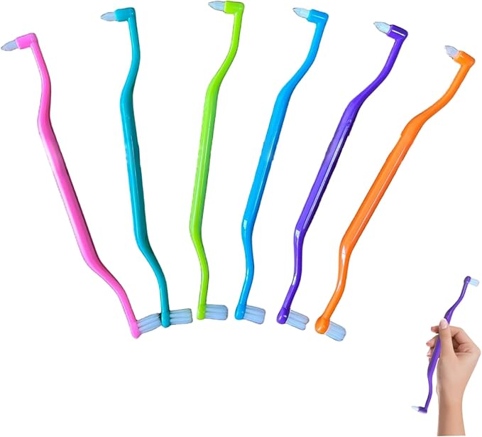 6PCS Braces Toothbrush, 2-in-1 Double Head Braces Brush for Interdental and Wisdom Teeth, Soft Single Tufted Orthodontic Toothbrush Orthodontic