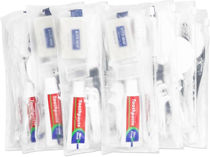 5 Sets Personal Hygiene Kit Bulk, Disposable Toothbrushes with Toothpaste Floss Comb Soap Cover and Vanity Kit, Toiletry Kits Homeless Supplies Bulk for Women,Men,Travel,Homeless