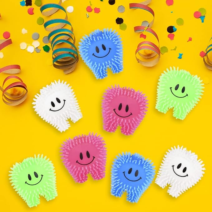 ArtCreativity Mini Tooth Puffers, Set of 24, Squeezy Toys for Kids with Soft Spikes, Sensory Fidget Toys for Stress Relief in Assorted Colors, Goodie Bag Stuffers, and Dentist Office Giveaways