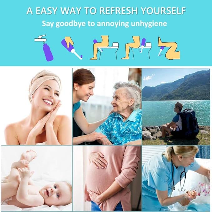 Upside Down Peri Bottle for Postpartum Care, Portable Bidet Bottle with Travel Bag, Handheld Perineal Sprayer,Reusable Douche Bottle for Women,Men,Baby,Personal Hygiene 450ml-2Pack (Pink)