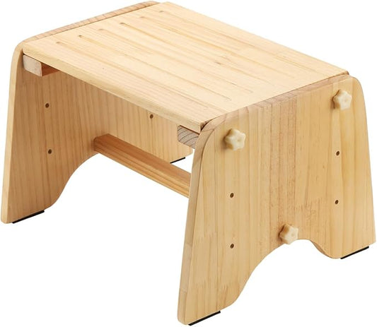 9" Wooden One Step Stool, Todder Step Stool Wood for Kids/Adults/Elderly - Adjustable Height, Lightweight, Anti-Slip, 200 Lbs Beside Stepstool for Bathroom, Kitchen, Bedroom (Natural, Pine)