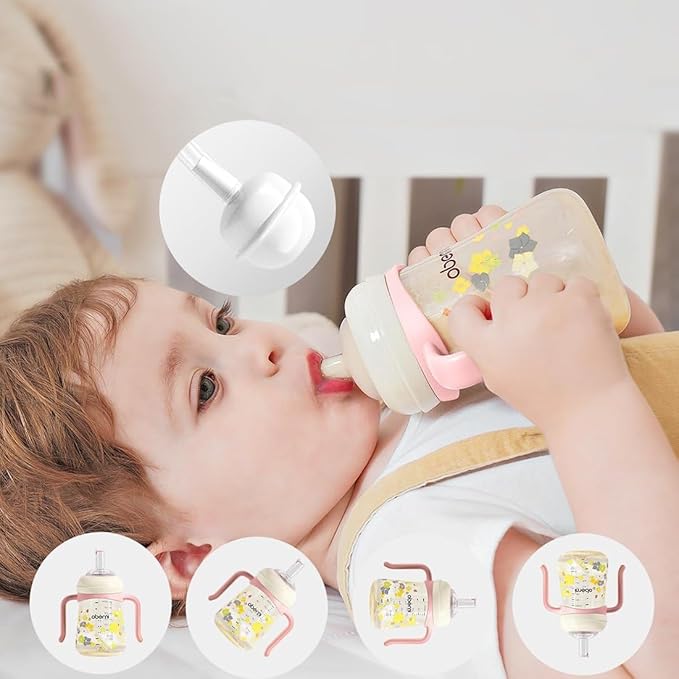 Baby Sippy Cup 240ml/8oz, Toddler Water Drinking Bottle with Non-Spill Valved Spout for 6+ Months, Pink/3Pack