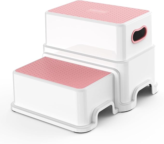 Victostar 2 Step Stool for Kids, Anti-Slip Sturdy Toddler Two Step Stool for Toilet Potty Training, Bathroom,Kitchen (Pink)