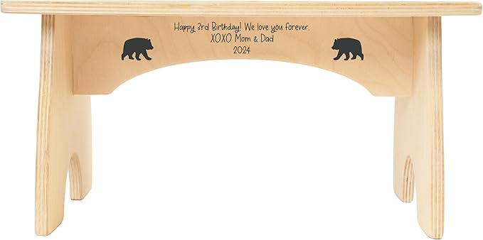 Woodland Step Stool for Toddlers- BloomOwl Personalized Wood Kids Step Stool with Name for Kitchen Sink, Bathroom, Potty Training, Toilet, Kitchen Sink- Sturdy and Safe, Mountains (Bear- Minimal)