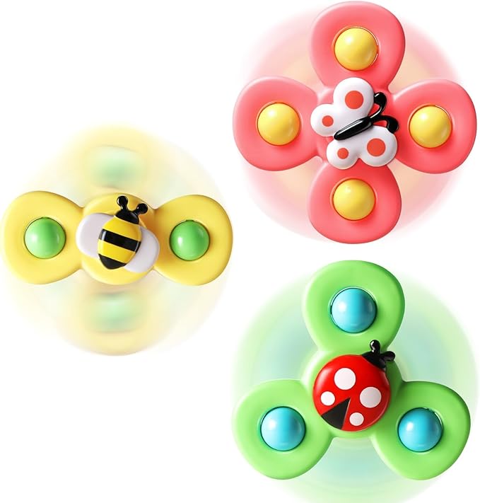 ALASOU 3PCS Suction Cup Spinner Toys for 1 Year Old Boy Girl|Spinning Top Infant Sensory Toys for Toddlers|1 2 Year Old Boy Christmas Birthday Gift|Baby Bath Toy Stocking Stuffers for Kids Ages 1-3