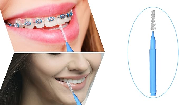 GOUWEIBA 100 pcs Braces Brush Disposable Interdental Brush Toothpick Dental Flossing Head Oral Dental Hygiene Flosser Tooth Cleaning Tools (Mixed Color)