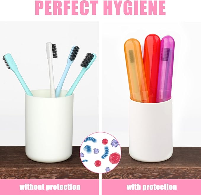 6 Pack Travel Toothbrush Case, Breathable Portable Toothbrush Holder, Plastic Toothbrush Cover Container for Traveling, Bathroom, School, Home, Business, Camping