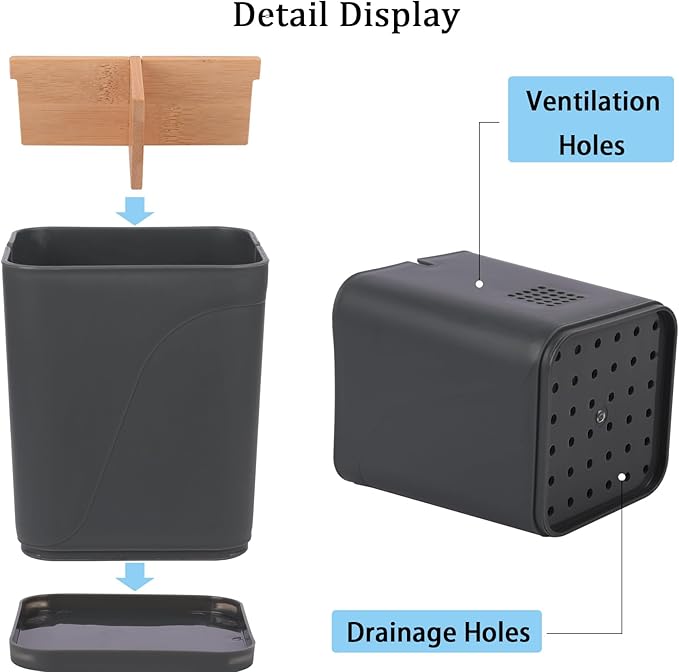 Electric Toothbrush Holder 3 Slots Tooth Brushing Holder with Bamboo Dividers for Bathrooms, Plastic Toothbrush and Toothpaste Organizer for Shower, Countertop, Vanity, Cool Grey