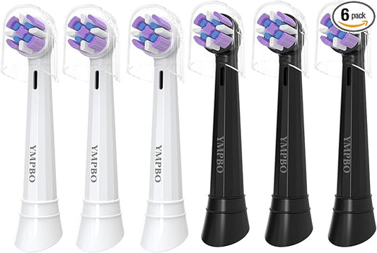 Pack of 6 Replacement Heads Compatible with Oral B iO 10 9 8 7 6 5 4 3 Series Electric Toothbrush, Medium Brush Heads, Black/White