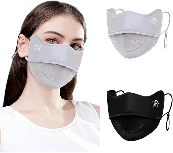 2Pcs UV Face Mask, Sun Masks for Women, Cooling Breathable Face Cover for Outdoors, Washable Reusable